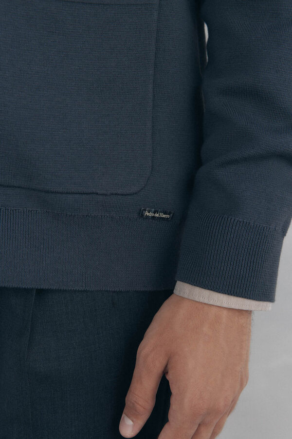 Pedro del Hierro Cotton jersey-knit cardigan polo shirt neck buttons Grey