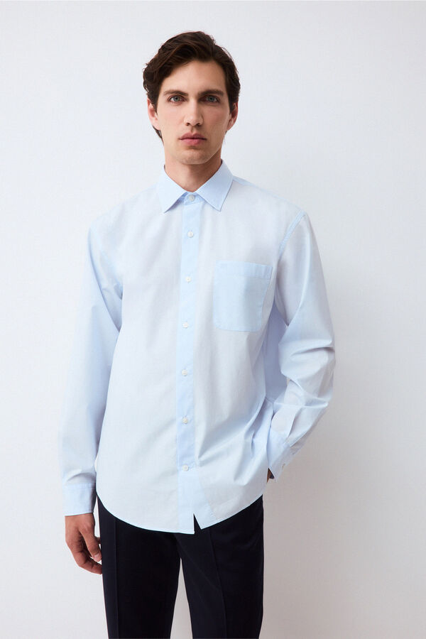 Pedro del Hierro Camisa lisa em popelina relax fit Azul