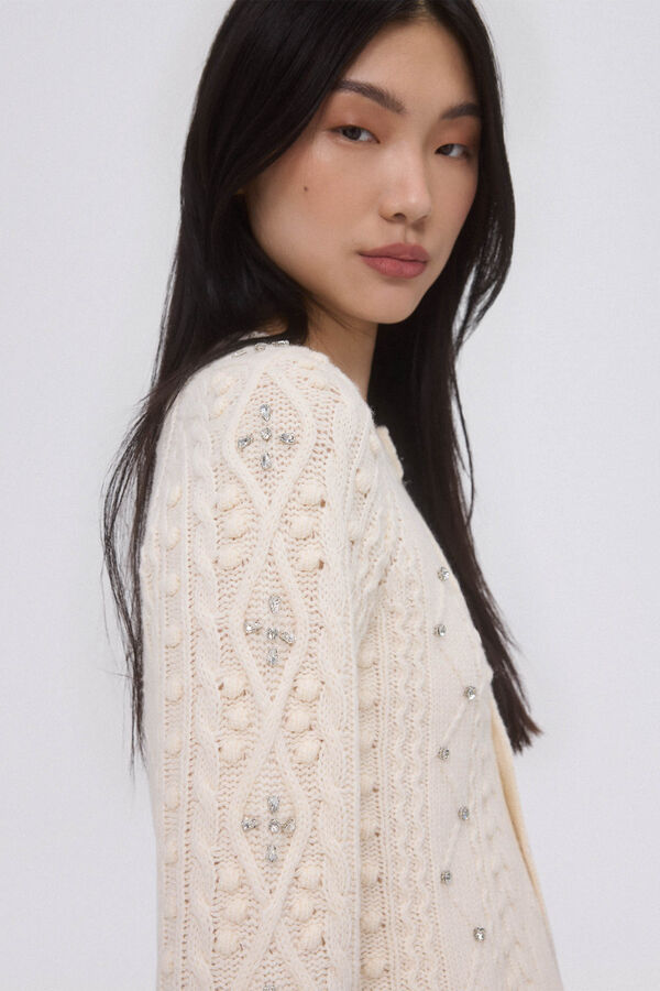 Pedro del Hierro Beaded cross-knit jacket Beige