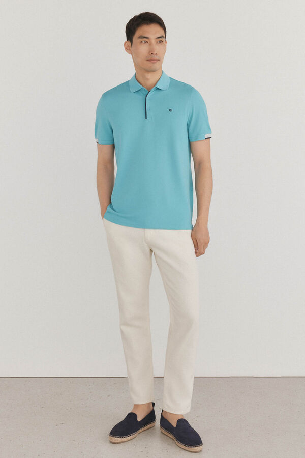 Pedro del Hierro Polo with contrasting cuffs Turquoise