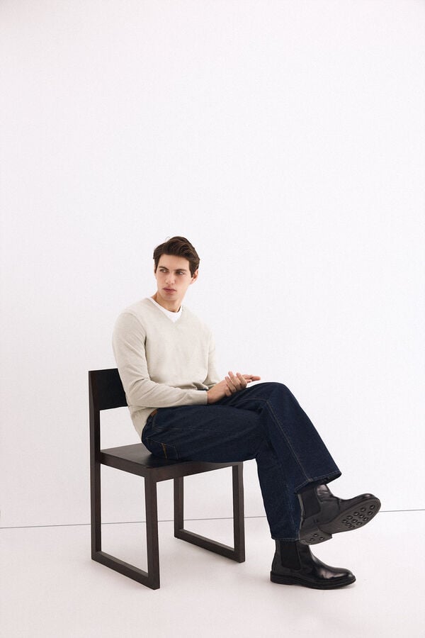 Pedro del Hierro Linen fine V-neck jumper Grey