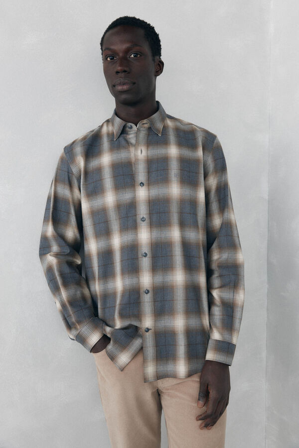 Pedro del Hierro Tencel plaid shirt Grey