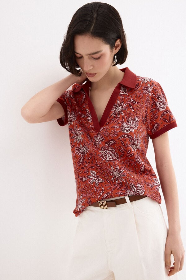 Pedro del Hierro Printed short sleeve polo shirt Beige