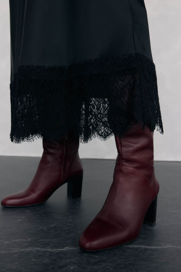 Pedro del Hierro Long satin skirt with lace detail Black