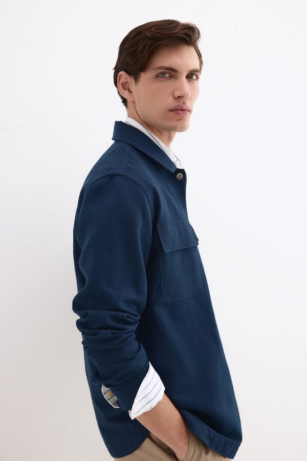 Pedro del Hierro Cotton linen plain overshirt Blue