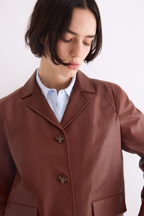 Pedro del Hierro Nappa leather lapel jacket Brown