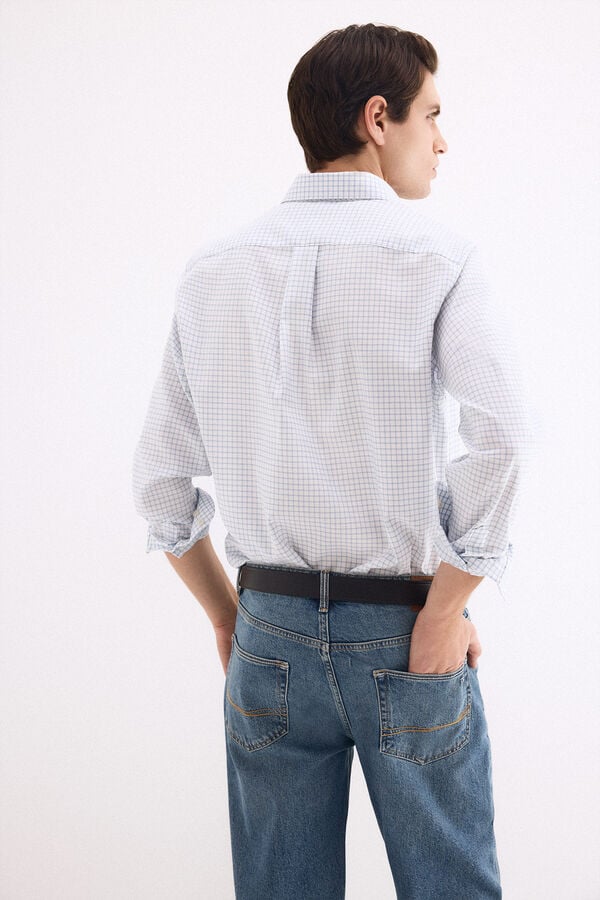 Pedro del Hierro Camisa non iron em oxford aos quadrados Azul