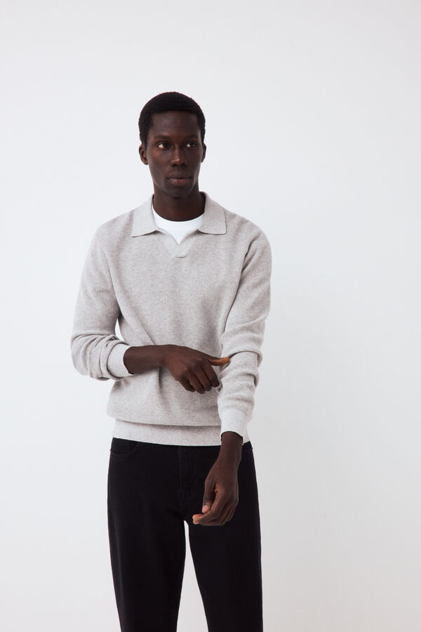 Pedro del Hierro Structured cotton polo neck knit jumper Grey