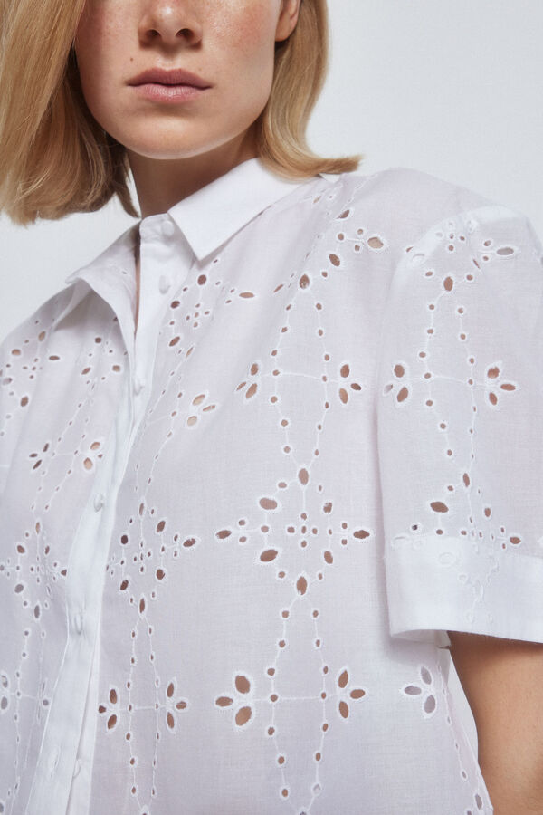 Pedro del Hierro Embroidered short-sleeved blouse Ecru