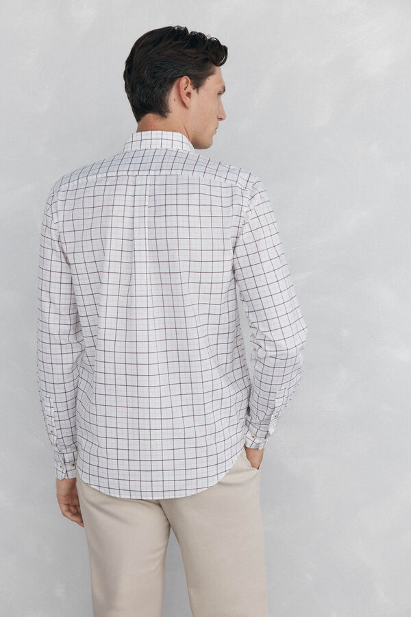 Pedro del Hierro Checked non-iron Oxford shirt Burgundy