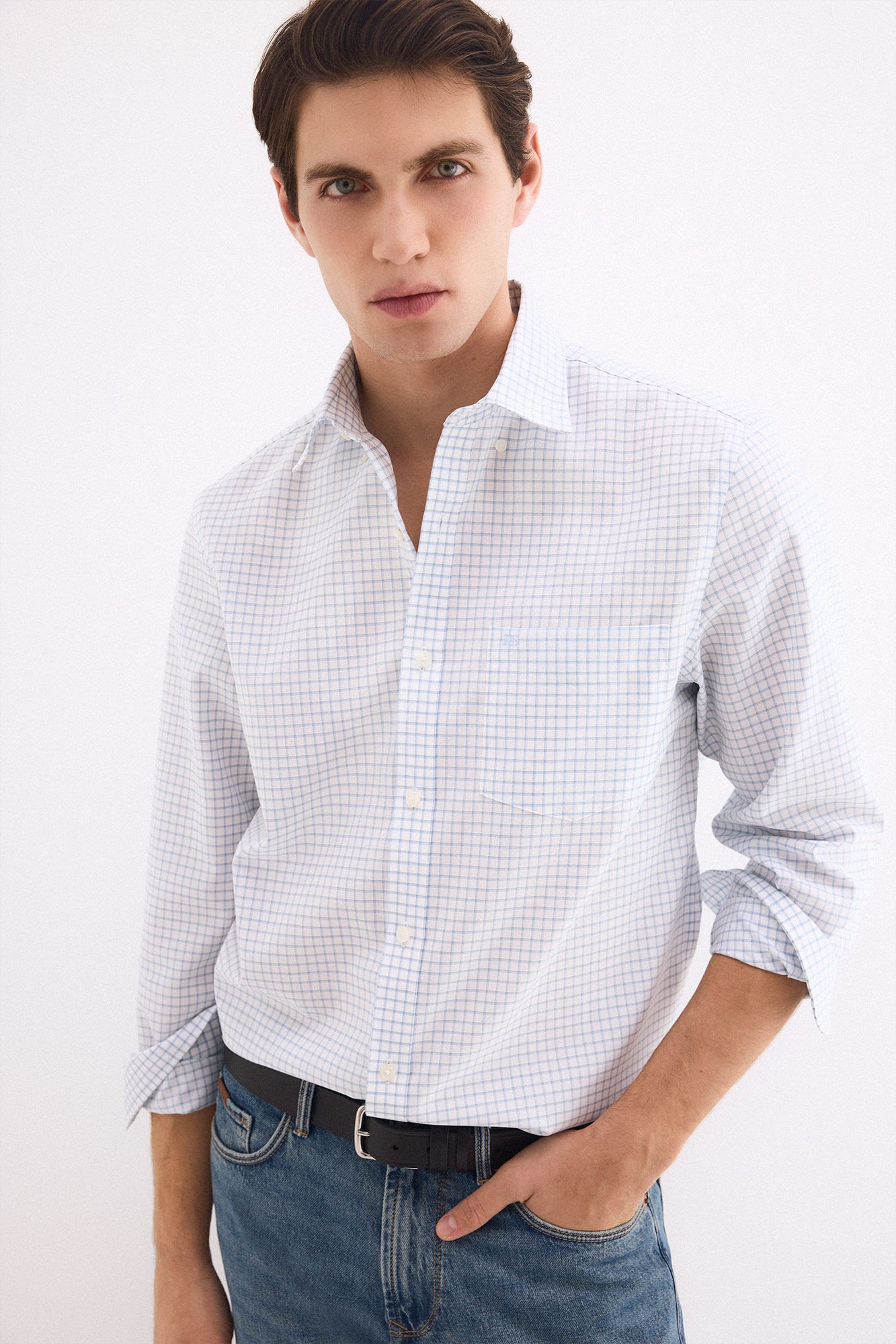 Pedro del Hierro Camisa non iron em oxford aos quadrados