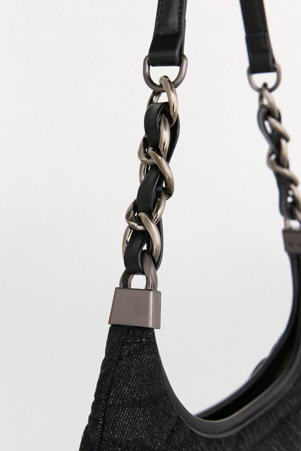 Pedro del Hierro Quilted hobo bag with leather handle and chain Grey