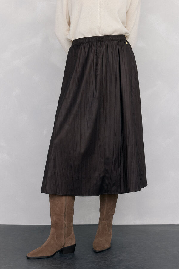 Pedro del Hierro Long wrinkled effect leather skirt Brown