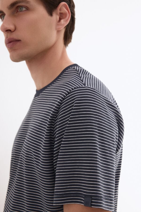 Pedro del Hierro Striped mercerized cotton T-shirt Blue
