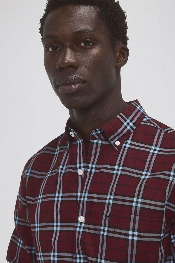 Pedro del Hierro Non-iron twill check shirt Burgundy