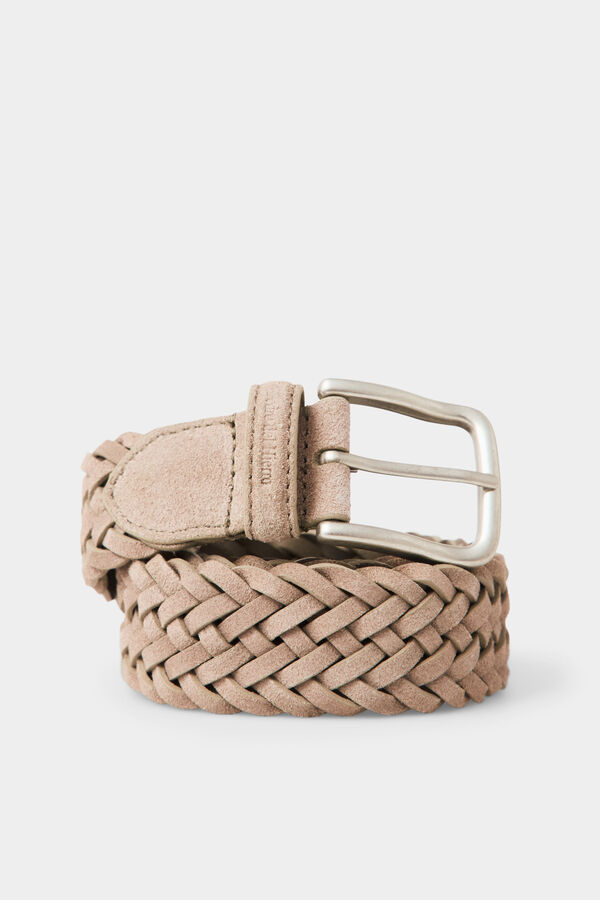 Pedro del Hierro Braided split leather belt Beige