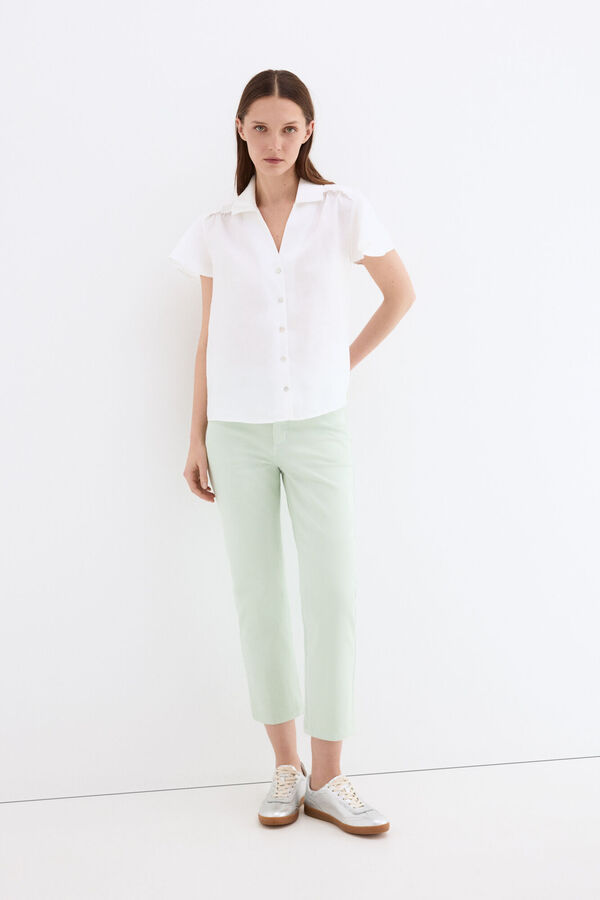 Pedro del Hierro Blusa lino manga corta Blanco