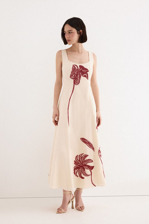 TFP by Tamara Falc&oacute; Floral embroidered dress Ecru