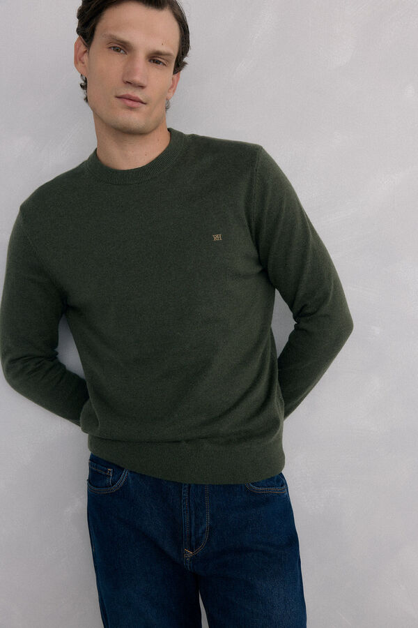 Pedro del Hierro Merino wool and cashmere crew neck sweater Green