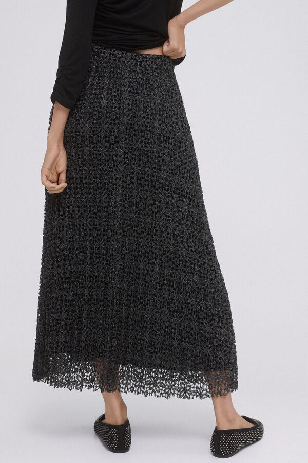 Pedro del Hierro Pleated midi skirt lace Grey