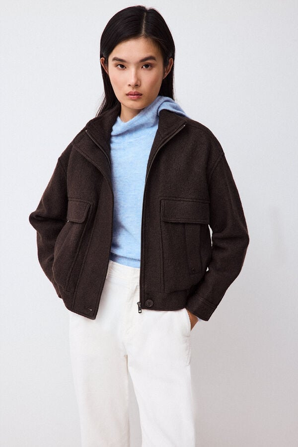 Pedro del Hierro Boucl&eacute; bomber Brown