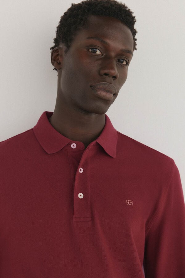 Pedro del Hierro Essential long-sleeved polo shirt Burgundy