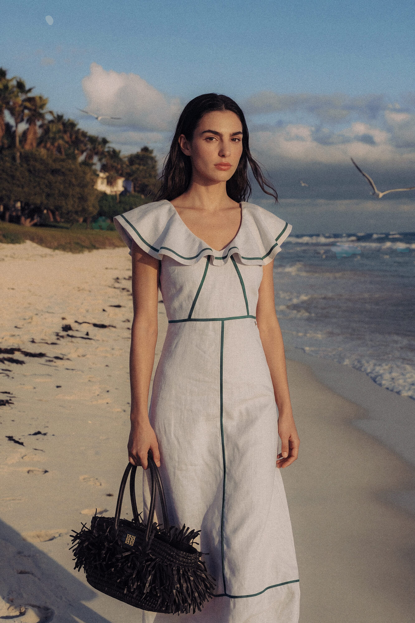 Pedro del Hierro Vestido de linho com detalhes contrastantes