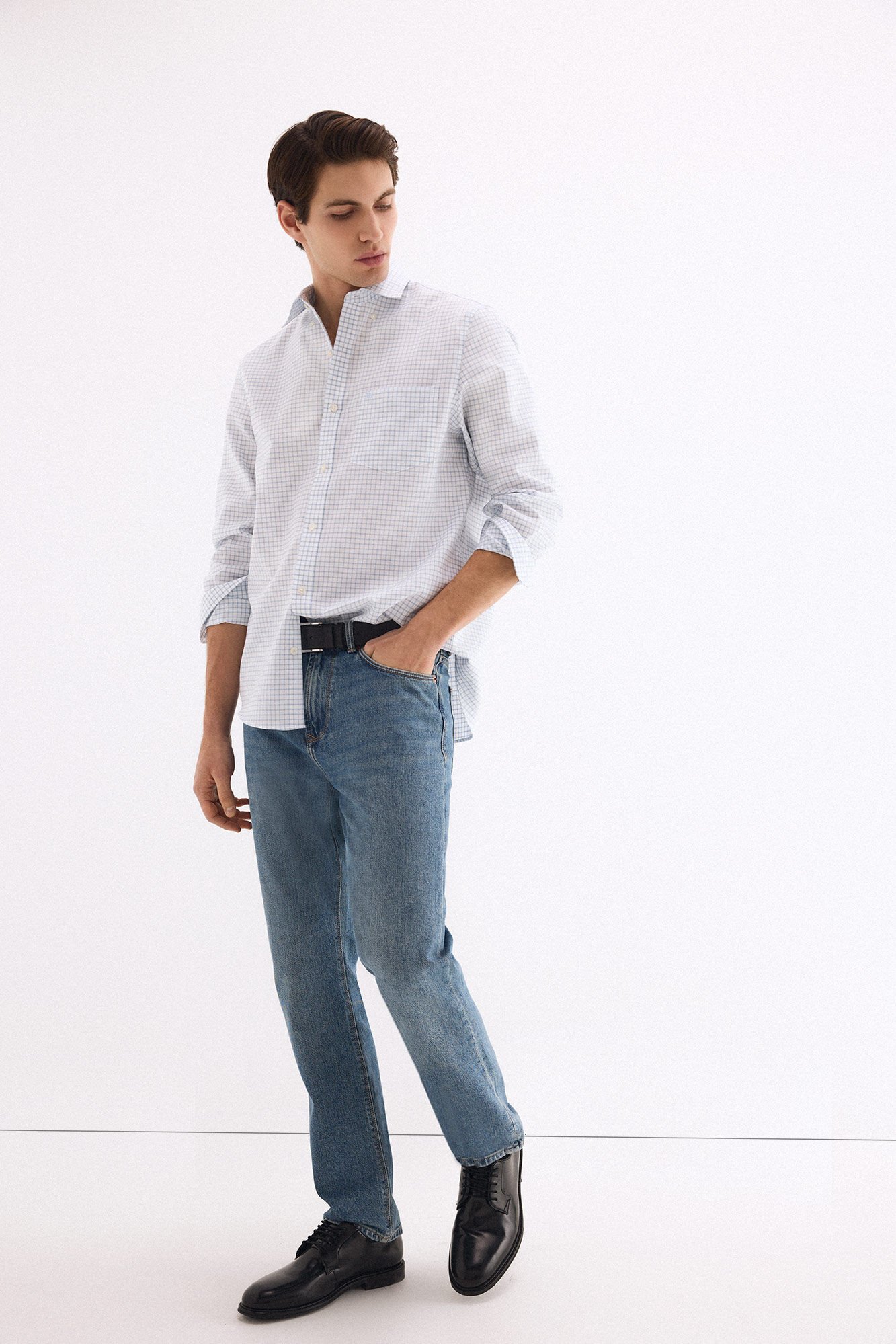 Pedro del Hierro Camisa non iron em oxford aos quadrados