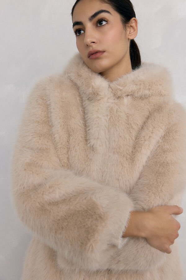 Pedro del Hierro Long faux fur coat Beige