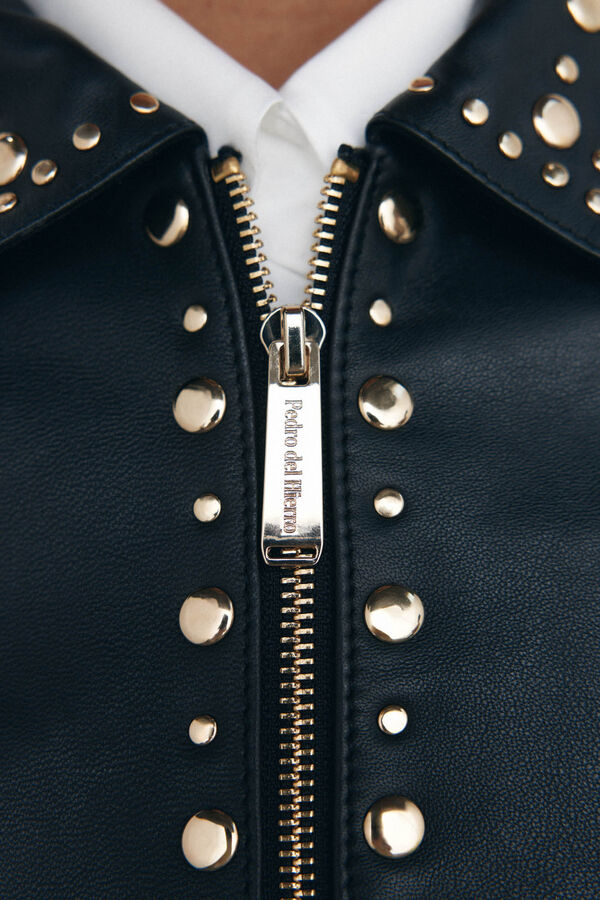 Pedro del Hierro Nappa leather and studded jacket Black