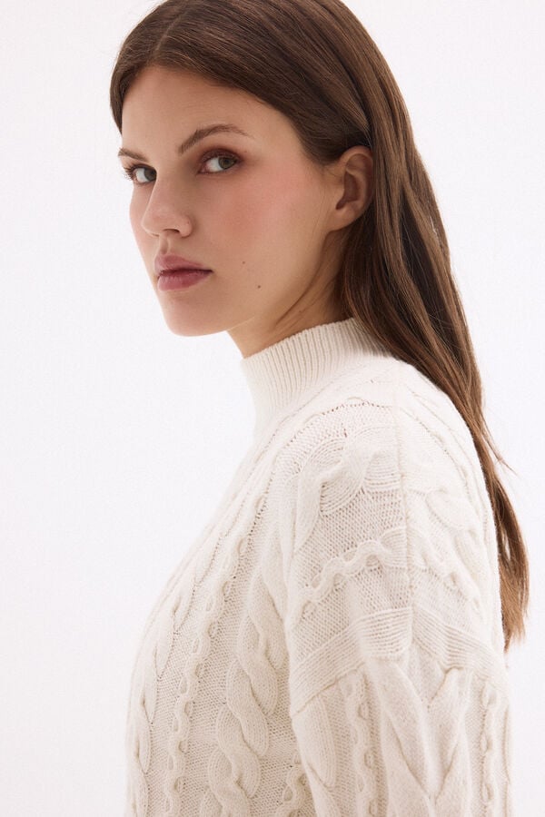 Pedro del Hierro Cross-knit roll neck jumper Beige