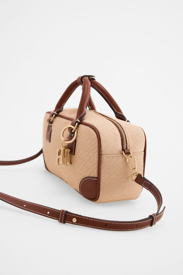 Pedro del Hierro Jacquard logo bowling bag Beige