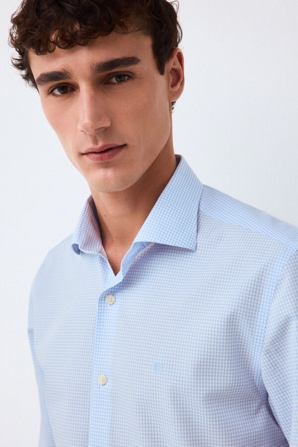 Pedro del Hierro Easy-iron plaid dress shirt Blue