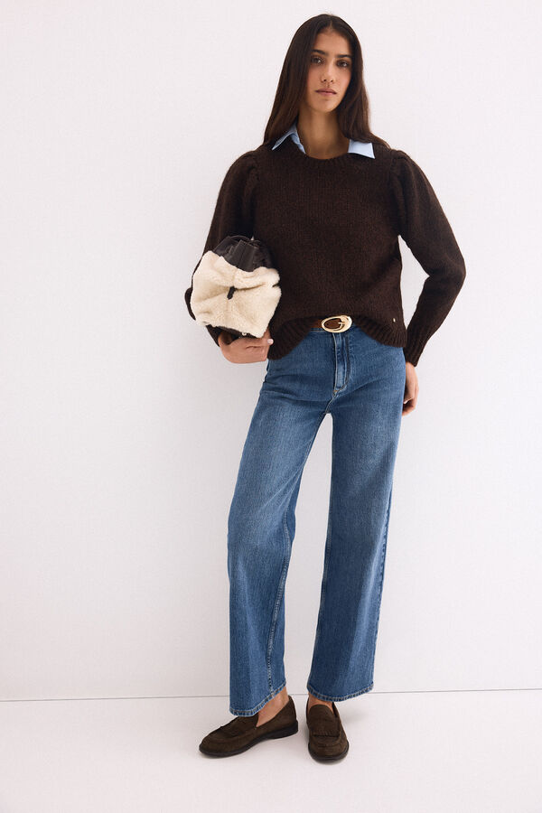 Pedro del Hierro Short sleeve puffed jumper in fantasy yarn Ecru