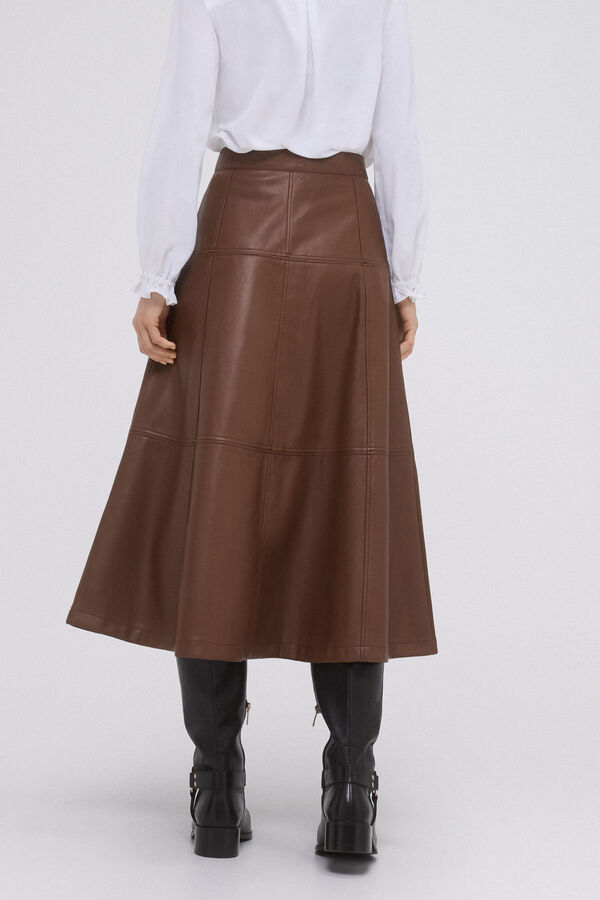 Pedro del Hierro leather effect flared skirt Brown