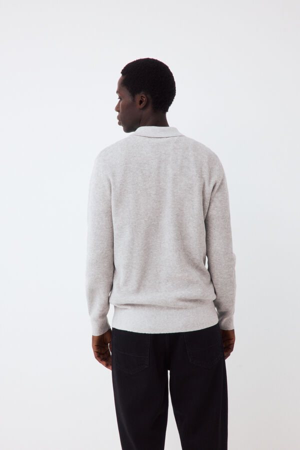 Pedro del Hierro Structured cotton polo neck knit jumper Grey