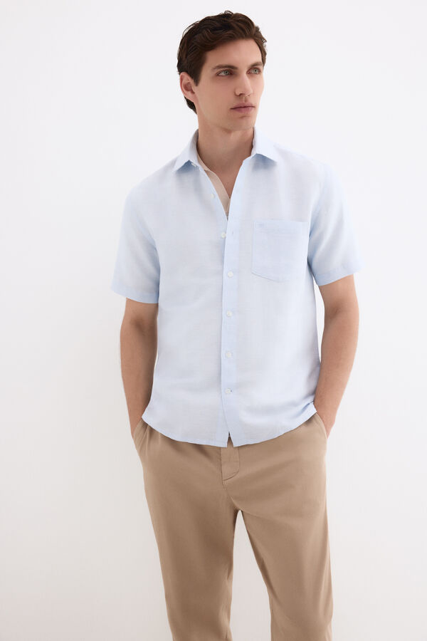 Pedro del Hierro Linen cotton plain shirt Blue
