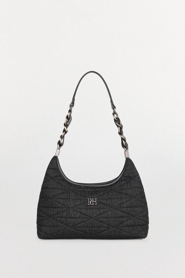 Pedro del Hierro Quilted hobo bag with leather handle and chain Grey