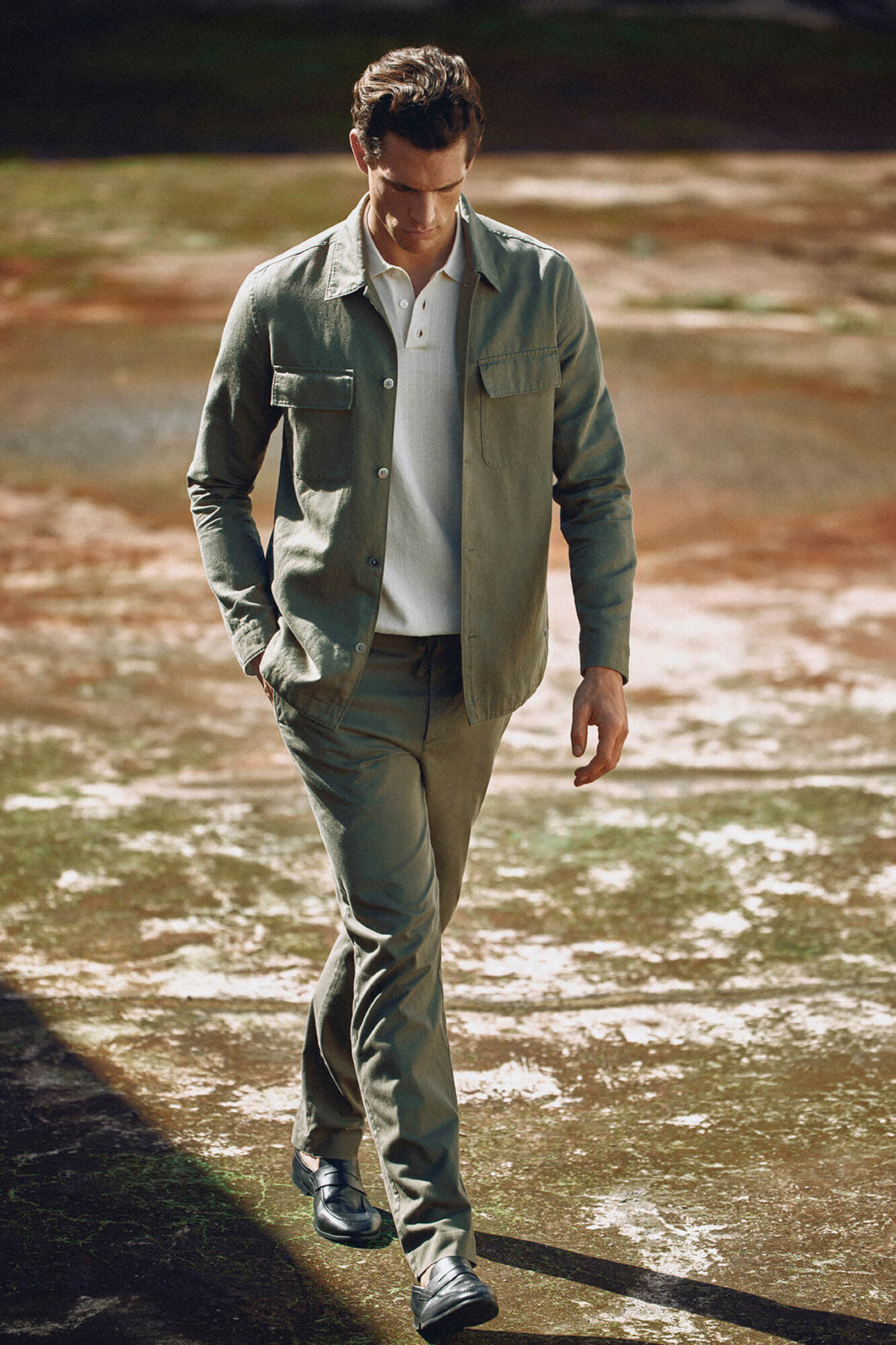 Pedro del Hierro Sobrecamisa lisa em algod&atilde;o e linho