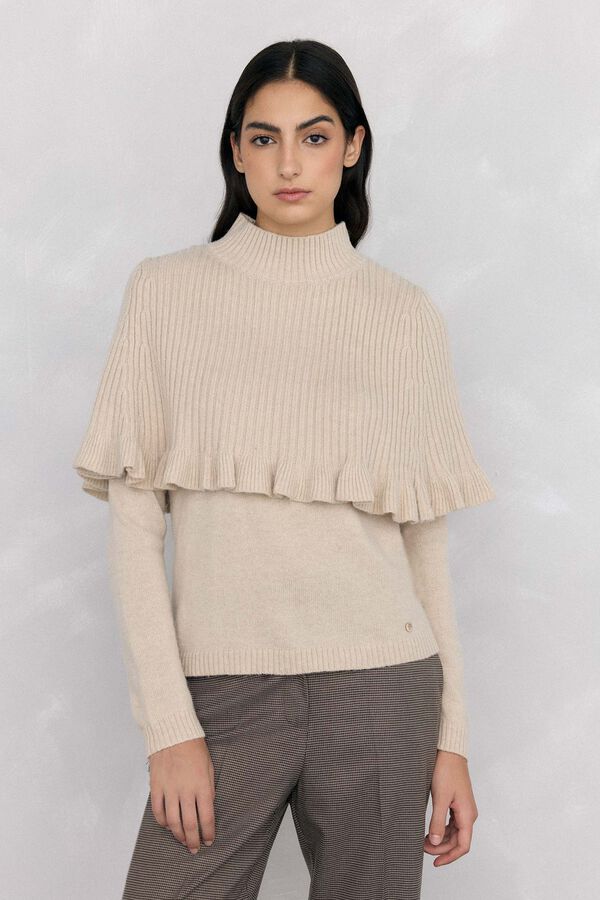 Pedro del Hierro Double jersey and cape garment with ruffle detail Ecru