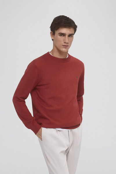 Pedro del Hierro Jersey algodón seda cashmere cuello redondo Red