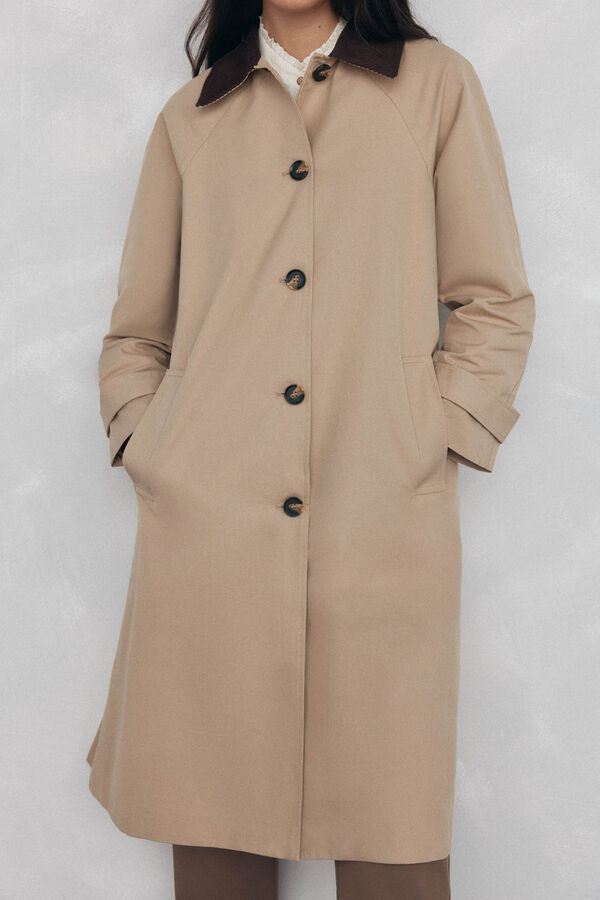 Pedro del Hierro Sobretudo longo com gola veludo Beige