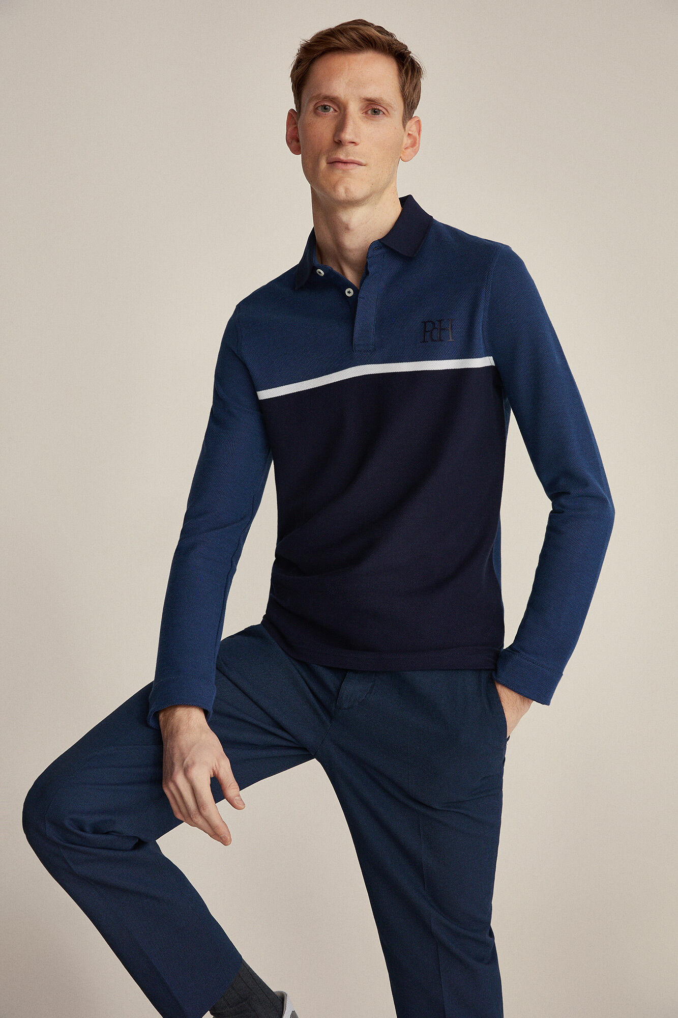 blue long sleeve polo