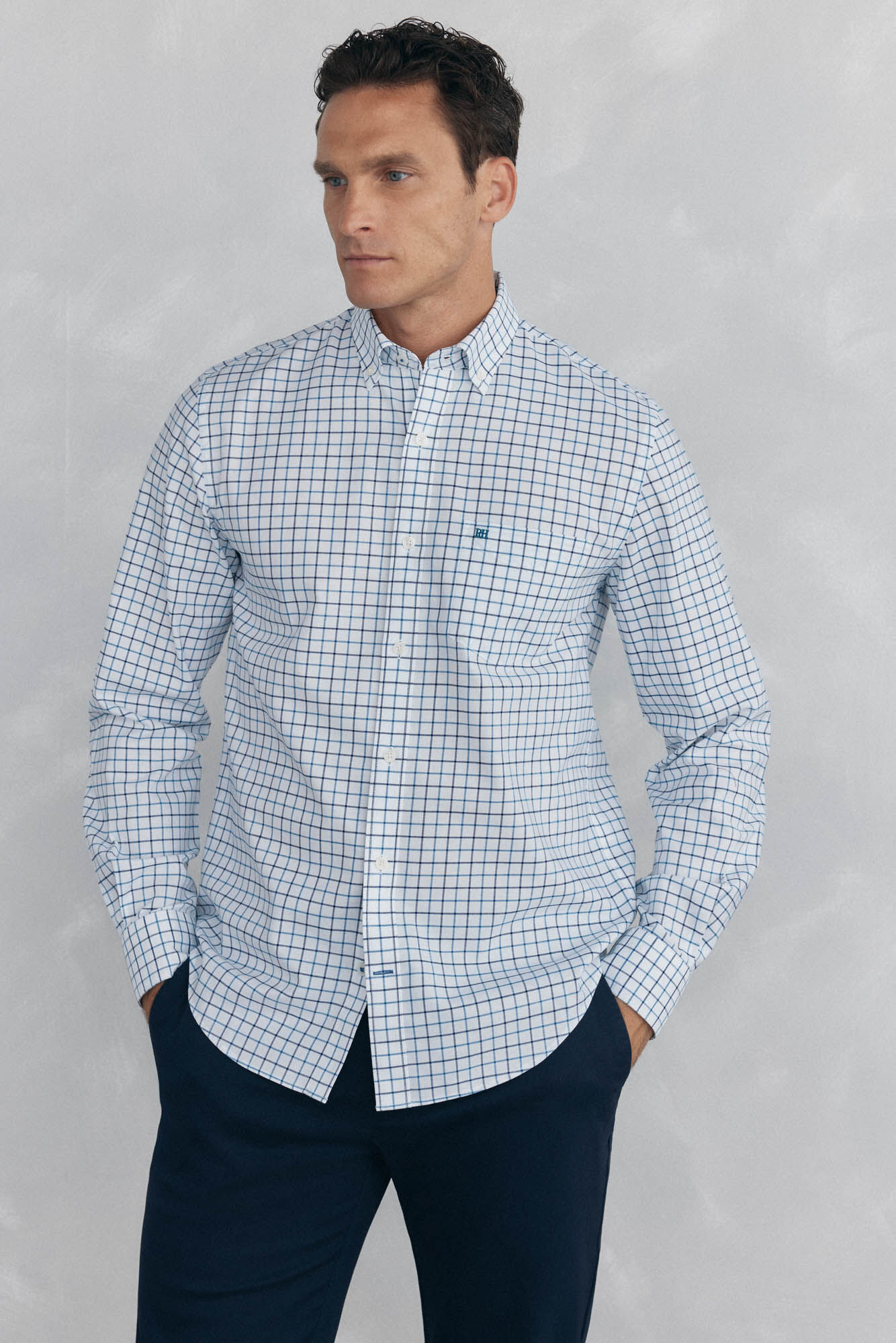 Pedro del Hierro Checked non-iron Oxford shirt