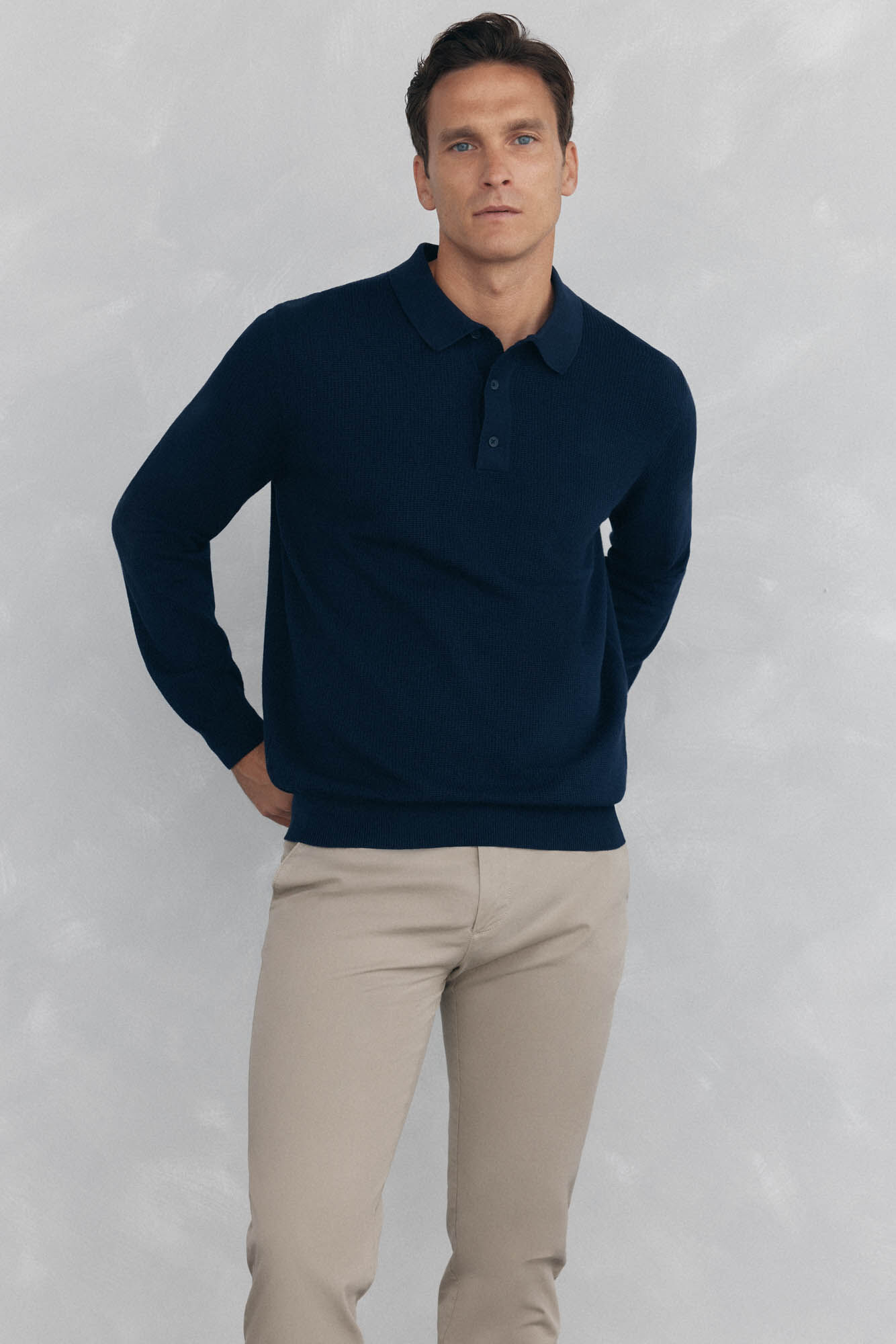 Pedro del Hierro malha estruturado de malha fina com gola polo 