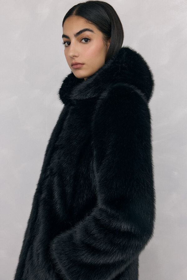 Pedro del Hierro Long faux fur coat Black