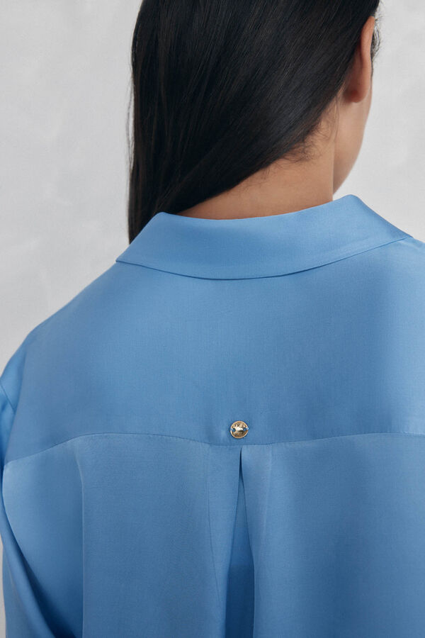 Pedro del Hierro Plain satin shirt Blue