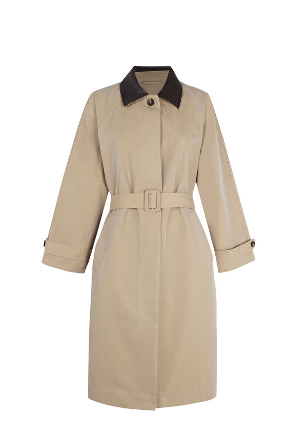 Pedro del Hierro Gabardina comprida com gola de contraste Beige