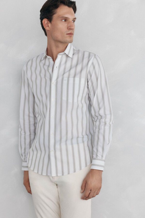 Pedro del Hierro Striped poplin shirt Green