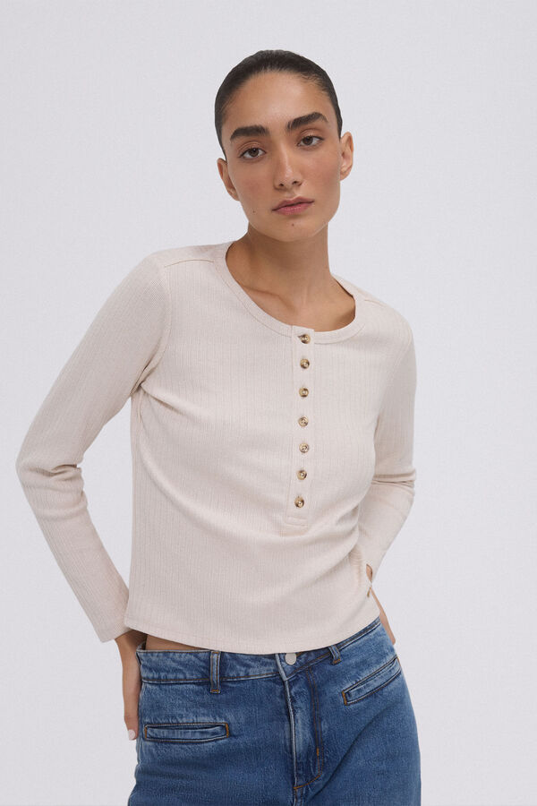 Pedro del Hierro Long sleeve ribbed t-shirt Beige